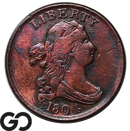 1804 Half Cent, Draped Bust, Plain 4 - No Stems, XF "Details" ** Free Shipping!