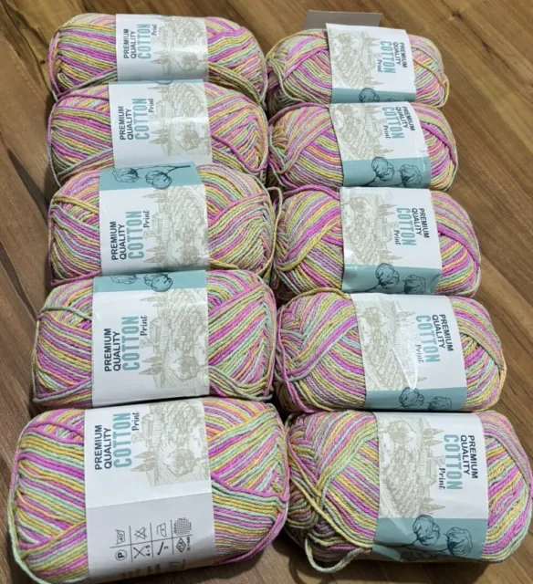 NEW  Premium Quality Cotton Print DK Knitting Crochet yarn 10X100g. balls