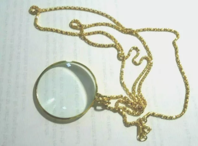 1-5X Magnifier Reading Magnifying Glass Lens Pendant Necklace-36'' gold color#07
