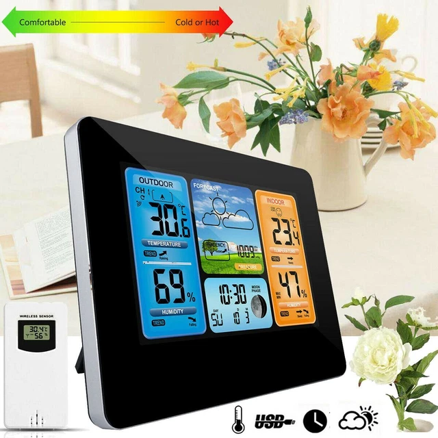 Funk Wetterstation Mit Große Farbdisplay Außensensor Digitale Wecker Mondphase