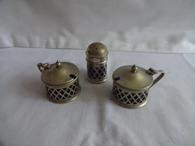 Art Deco Silver Plate Cruet Set,Salt, Pepper,Mustard, Holman & Norton,Birmingham