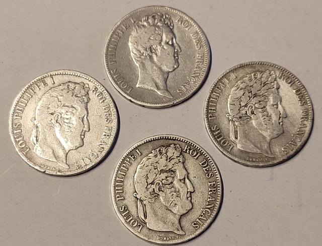 Lot de 4 Pièces Louis Philippe I Argent 1830W-1831D-1837A-1837B