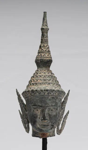 Buddha - Antique Thai Style Bronze Rattanakosin Buddha Head Statue - 32cm/13"