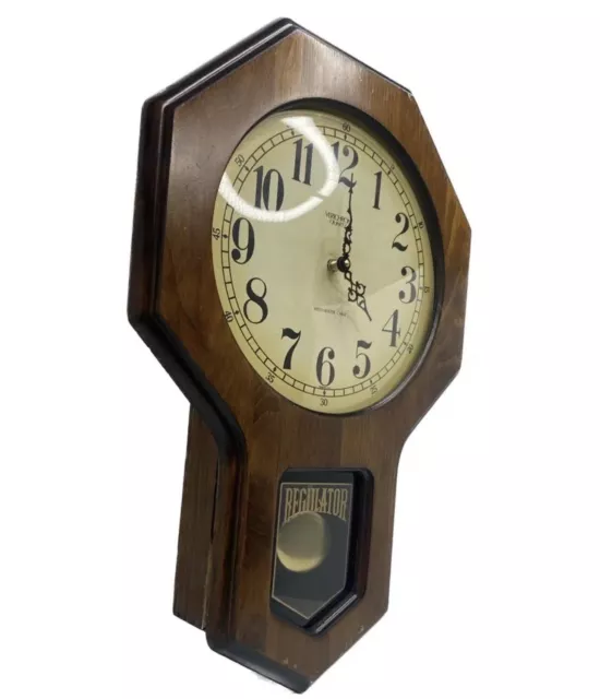 Vintage Verichron 23.5”x15.5”x3” Schoolhouse Regulator Clock Westminster Chime 3