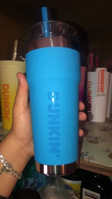 Dunkin Donuts - Blue 24 Oz Insulated Stainless Steel Travel Tumbler Mug Cup Blue