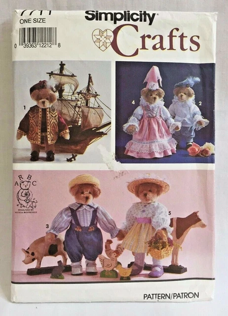 1990s Simplicity Sewing Pattern 7711 Historical Bear & Wardrobe 5 Outfits 1940