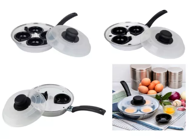 2/3/4 Cup Egg Poacher Pan With Lid Non-Stick For Healthy Breakfast Silver!