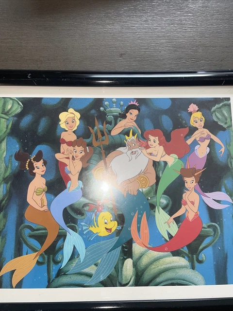 Disney The Little Mermaid Print Vintage Lithograph  Ariel Friends Framed Matted