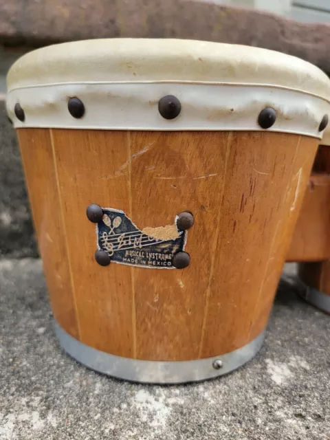 VINTAGE WOODEN ZIM GAR BONGO DRUMS 1950's  with Label 2