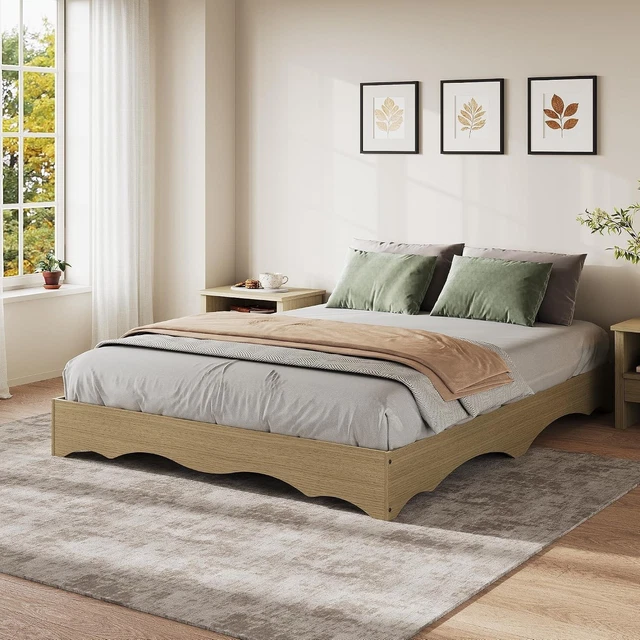 Weave Spring FULL WOOD PLATFORM Bed Frame Wave Edge with Slat Support No Box Spring ...