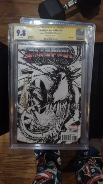 Deadpool Back in Black 1 SS CGC 9.8 DOUBLE Signed Kirkham and liefeld B&W 