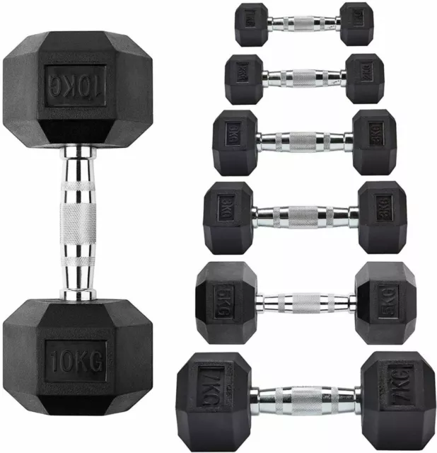 Cast Iron Hex Dumbbells Rubber Encased Hexagonal Weight Dumbbells Set Gym & Home