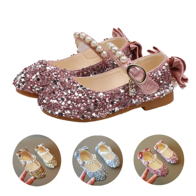 Girls Kids Crystal Glitter Sequin Bling Princess Wedding Party Shoes Sandals  UK