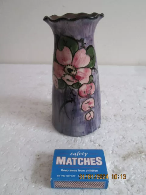 Longpark  Torquay Pottery Fluted  Vase   With Wild Rose Pattern