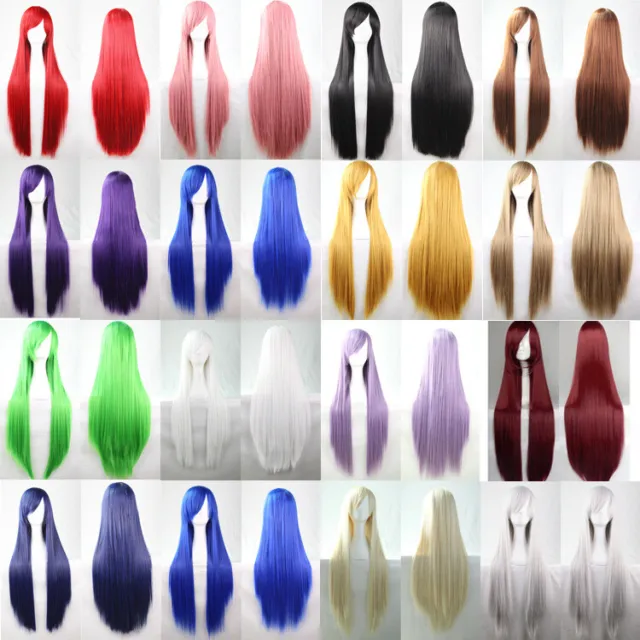 31.5 in 80cm Straight Sleek Long Full Hair Wigs Side Bangs Cosplay wig