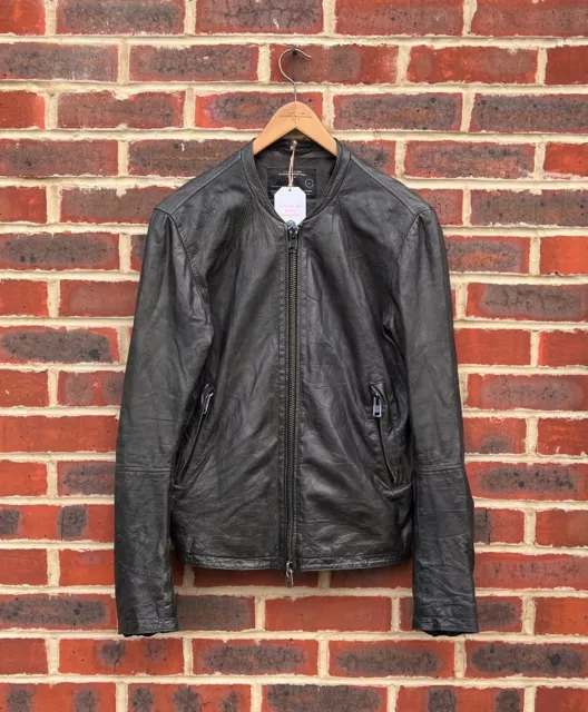 OMG ALL SAINTS Mens MORTER Leather Biker Bomber Jacket SMALL