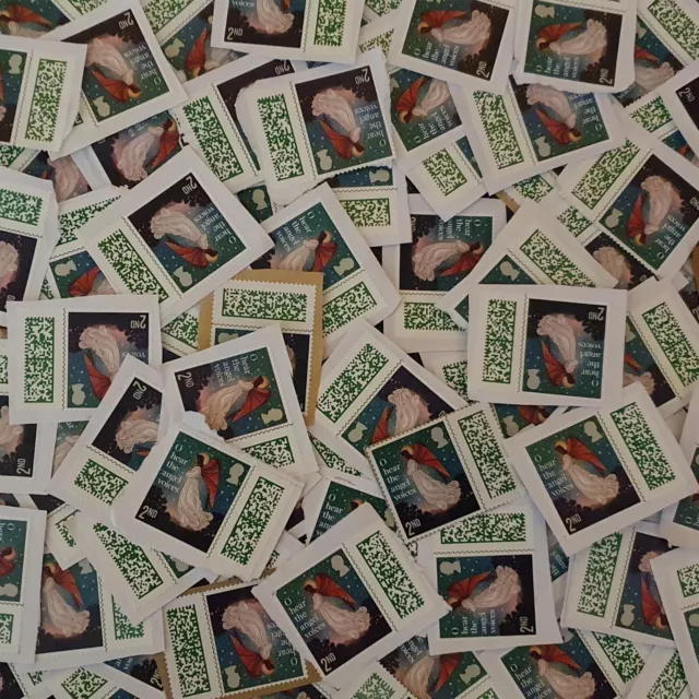 100 GENUINE 2ND Second Class Stamps Unfranked No Gum On Paper With ...
