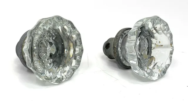 Pair Of Vintage Antique 12 Point Crystal Glass Door Knobs