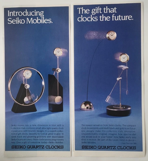 Seiko Quartz Desk Clocks Set Of 2 Original 1986 Ads New Yorker 4.5x10.5"