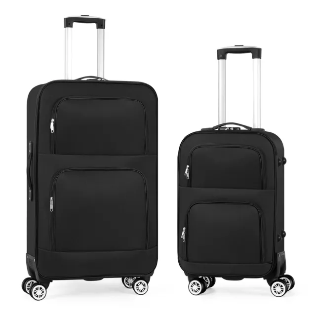 2 Pcs Luggage Set Carry-On & Large, 20in + 28in Softside Spinner Suitcase Black