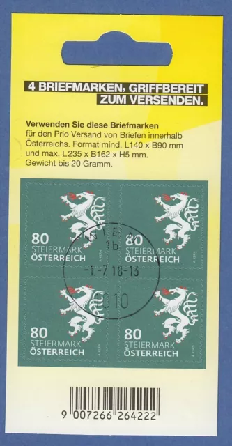 Österreich 2018 Heraldik Folienblatt mit 4x Steiermark 80er Mi-Nr 3408 O