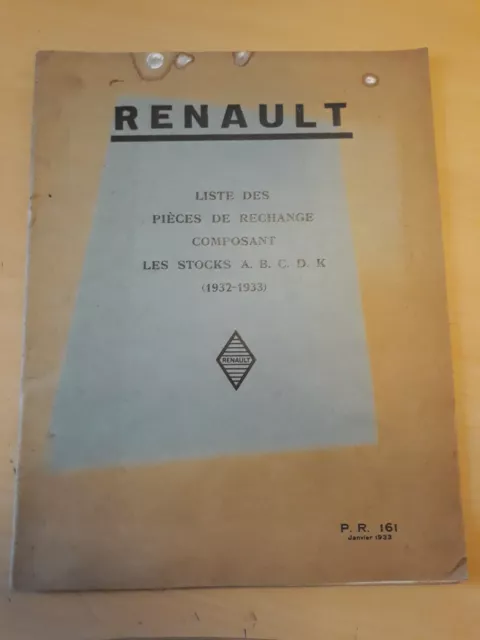 listse des  pièces de rechange  RENAULT 1932 / 1933