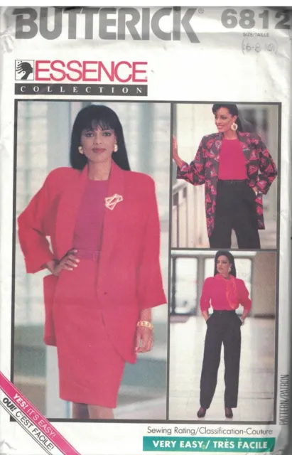 6812 UNCUT Butterick Sewing Pattern Misses Loose Fitting Jacket Top Skirt Pants