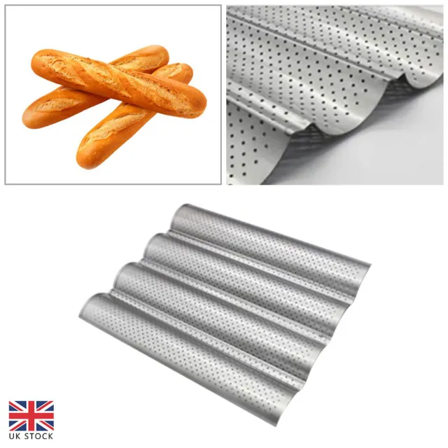 4 Wave Baguette Baking Tray French Bread Mold Loaf Tin Non-Stick Cake Plate Tool