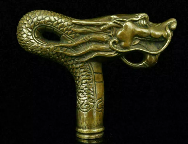 china Old Handwork Bronze Dragon Statue Cane Head Walking Stick