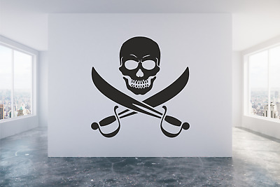 Pirata Teschio e Spade Incrociate Jolly Roger Cutlass Muro Adesivo Decalcomania qualsiasi colore