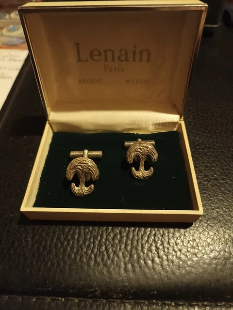 Boutons De Manchette Vintage En Argent Massif Avec Mécanisme Et Crabe - Très Bon état