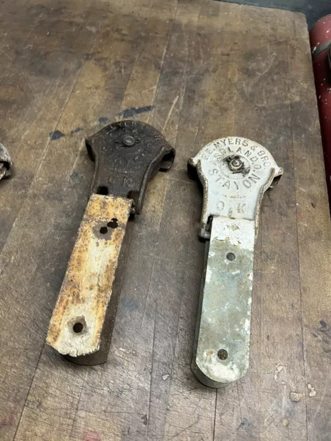 Antique Old Myers Stay On Ok cast iron Barn Door Rollers Hangers Pair Set USA