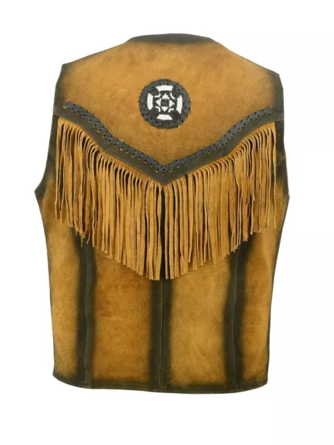 Herren hellbraun Wildleder Leder Western Cowboyjacke mit Fransen Indianer 3