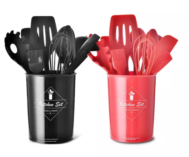 Set Utensili da Cucina in Silicone con porta utensili antiaderente high temper