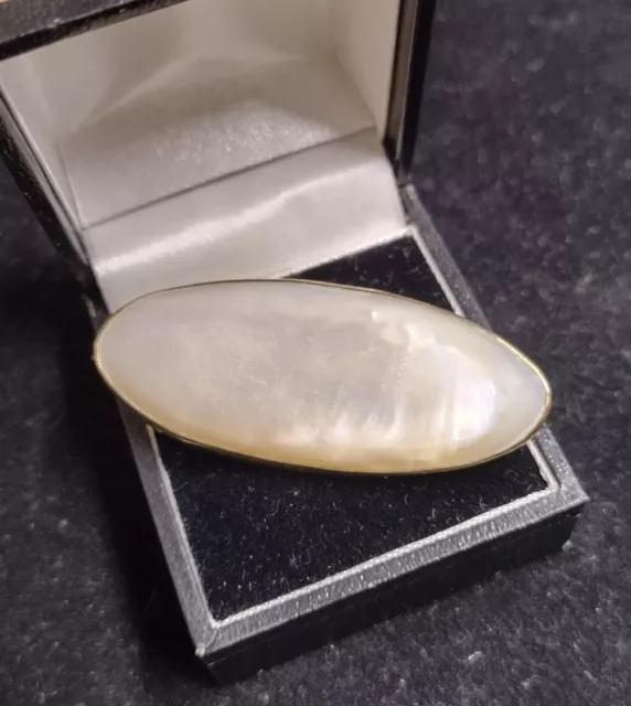 Antique Victorian Mother Of Pearl Large Oval C Clasp Brooch Pinchbeck?