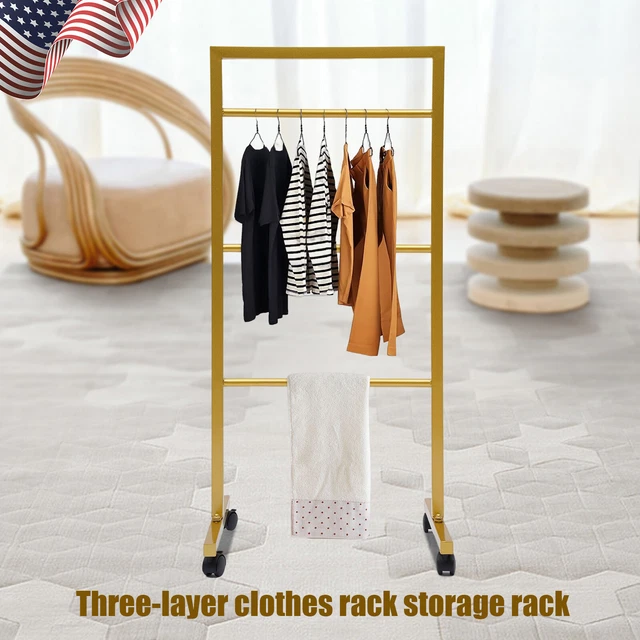 Clothes Shelf Garment Hanging Rack 3 Layer Display Rack With 4 Wheels Heavy Duty
