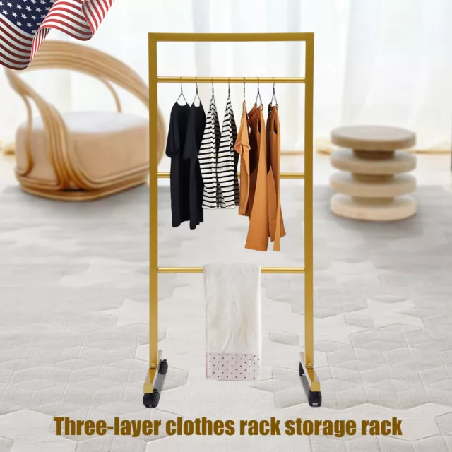 Shelves Garment Hanging Rack 3-Layer Wall Mounted Gold Clothes Rack Space Saving