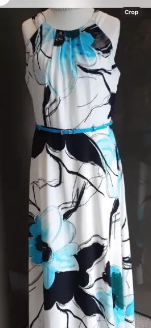 Roman Turquoise White Blue Maxi Dress Size 18 Floral