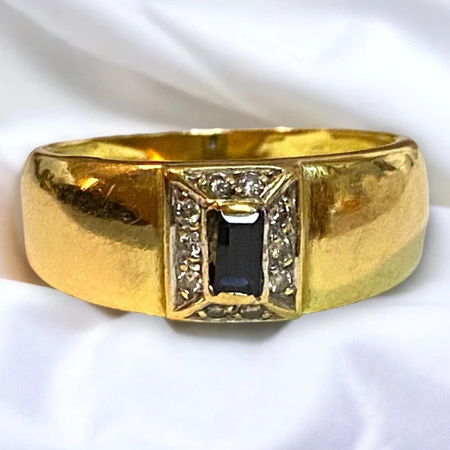 Men's Solid 14k Yellow Gold Vintage 2.5ct Natural Sapphire and Diamond Band Ring