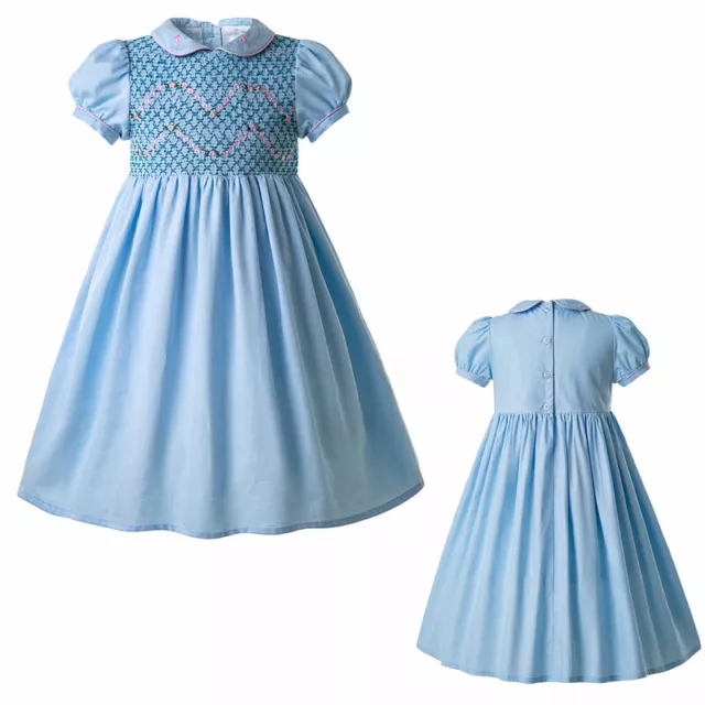 Spanish Kids Girls Hand-Smocked Dress Holiday Party Pageant Outfits Summer 2-12Y