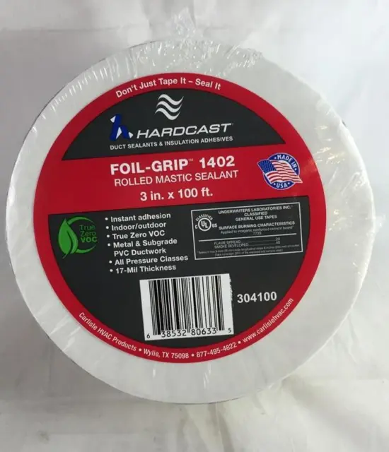 NEW 1 Roll Hardcast Carlisle Foil Grip 1402 Rolled Mastic Sealant Tape 3" x 100'