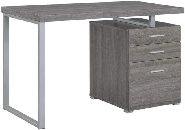 Brennan Modern 3 Drawer Home Office Writing Computer Desk Silver Metal Frame Wea