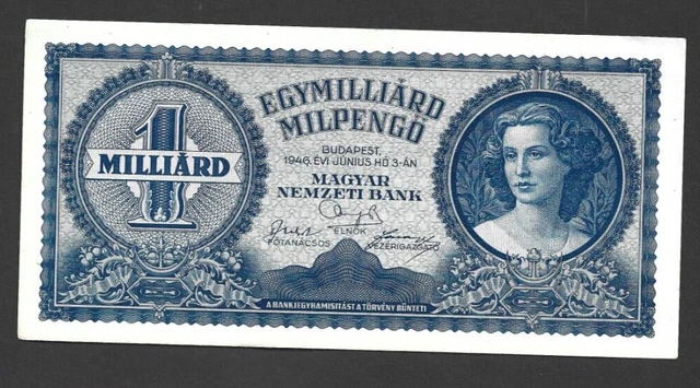 1 Milliarde Milpengo Extra Fine Banknote From  Hungary 1946 Pick-131