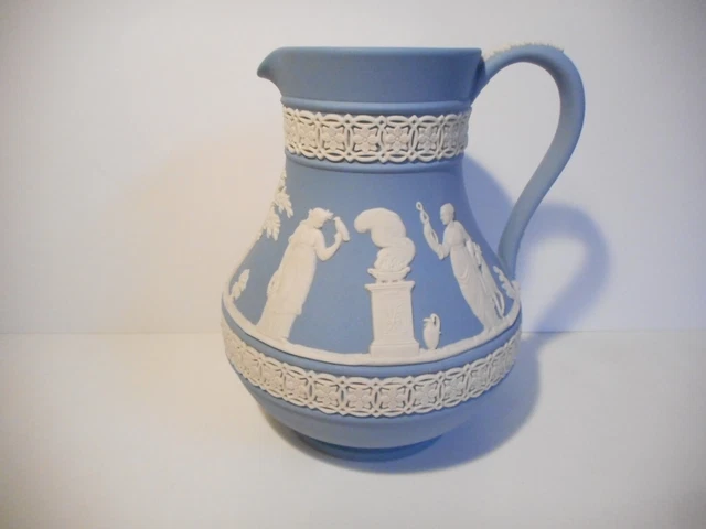 Vintage Wedgwood Blue And White Jasper Ware Neoclassical Jug 1976