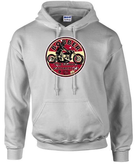 Biker Bobber Old School   Round Style  Motorcycle Printed Hoodie in 5 Sizes