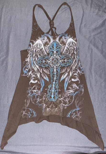 Cold Shoulder Top Cross & Angel Wings