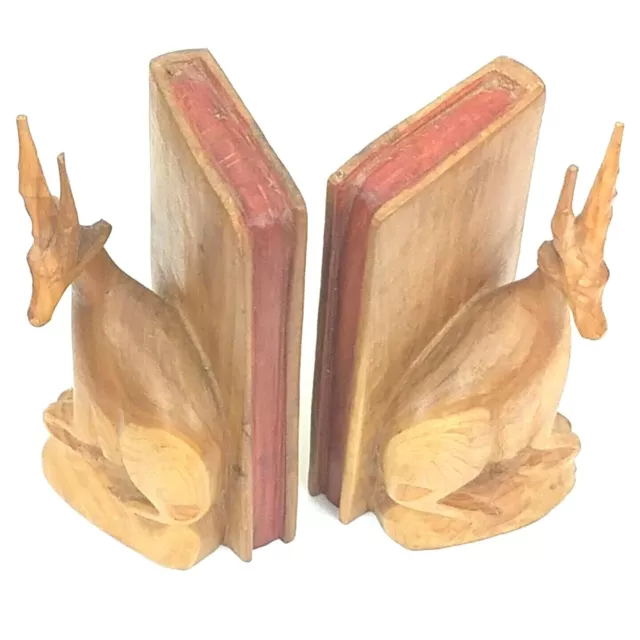 book ends hand carved pair of wooden african antelope gazelle made in kenya