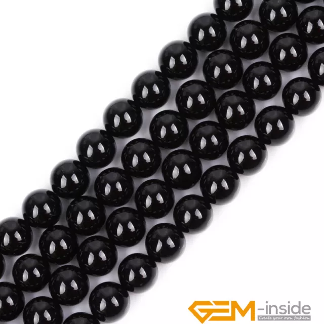 Natural Black Agate Gemstone Round Loose Beads 15" 2mm 4mm 6mm 8mm 10mm 12mm UK