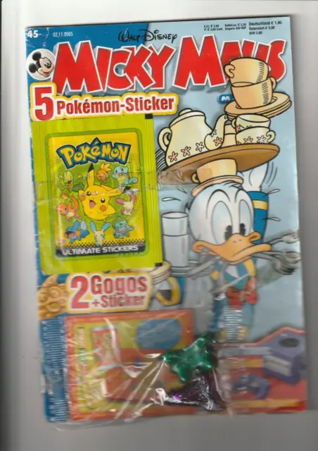 Micky Maus 45 / 2005 mit Pokemon-Sticker und Beilage Gogos