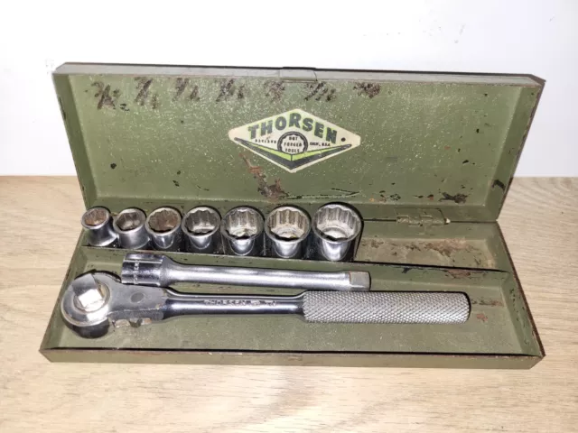 THORSEN 3810 SAE 3/8" Drive Socket 10 Piece Set - Original Metal Box - USA